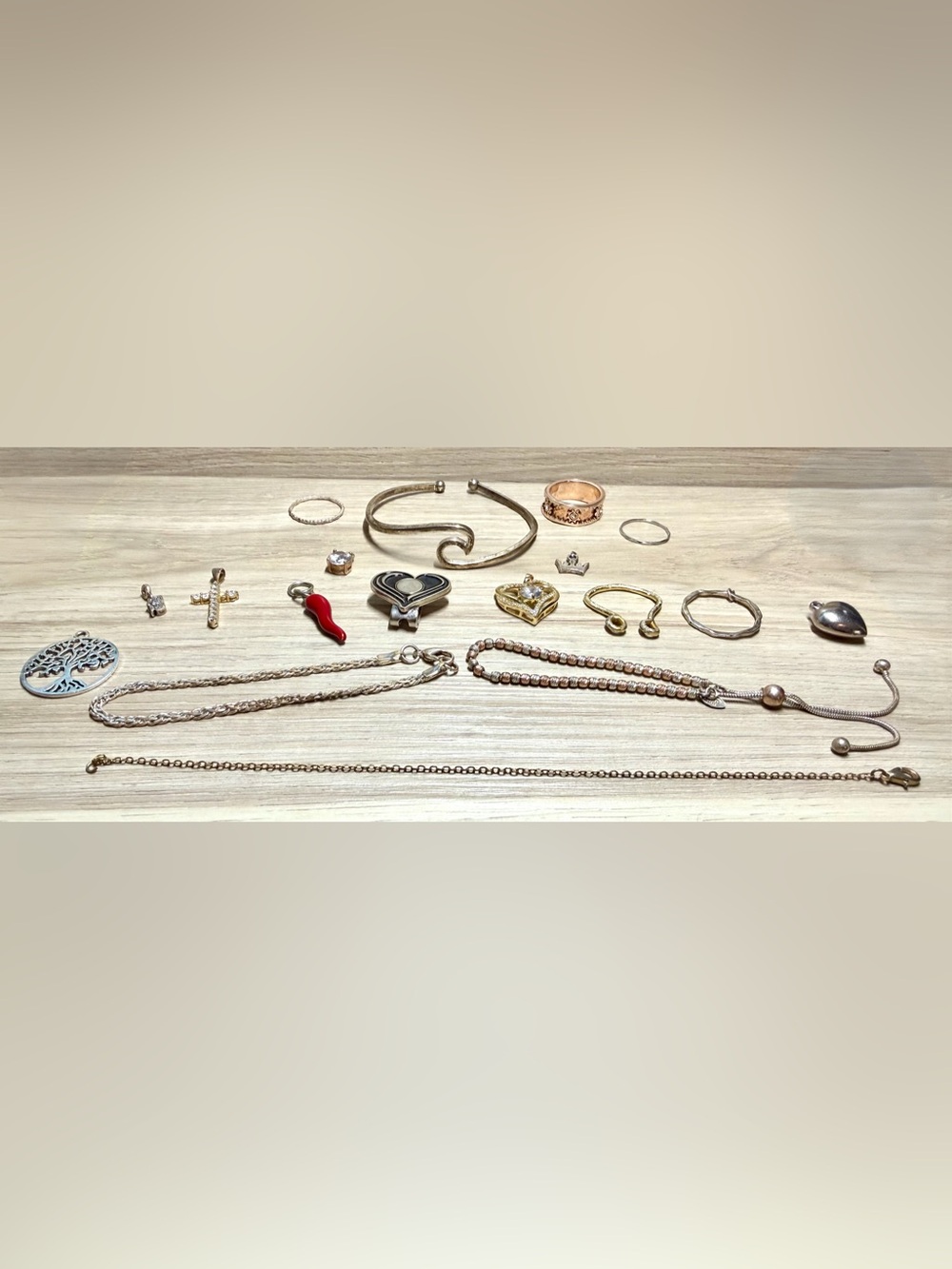 Lot Of Untested Bracelets, Pendants, Rings, Assorted Metals, Some Marked
